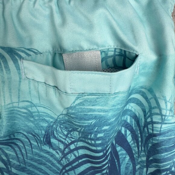 SPICY TUNA Aqua Swim Trunks Size Small Light Blue Palm Leaf Print Mesh Lined - Picture 4 of 10